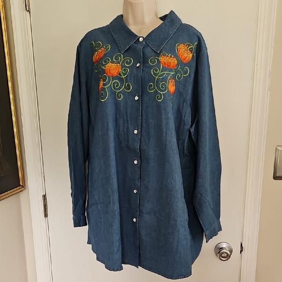 NWT Quacker Factory Fall Sparkiling Pumpkin Top, Tunic Size 3X - Picture 1 of 13